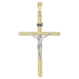 Crucifix Cross 4mm Thick Hollow Tube Pendant 38mm Yellow and White Gold 14k [P070-057]