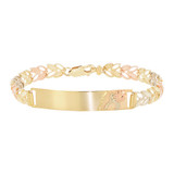 Chevron Links ID Rose Flower Lady Bracelet Tricolor Gold 14k [B003-016]