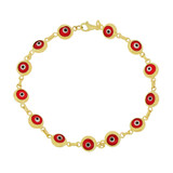 Good Luck Evil Eye Lady Bracelet Red Enamel Yellow Gold 14k [B008-027]