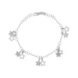 Star Charm Lady Bracelet Rolo Links White Gold 14k [B008-068]