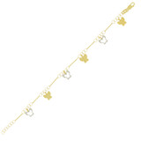 Butterflies Charm Lady Bracelet Rolo Link Yellow and White Gold 14k [B010-015]