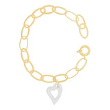 Dangling Heart Charm Rolo Links Lady Bracelet Yellow and White Gold 14k [B010-032]