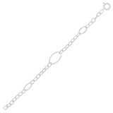 Simple Oval Rings Rolo Links Lady Bracelet White Gold 14k [B010-081]