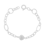 Heart Charm Rolo Links Lady Bracelet White Gold 14k [B010-083]