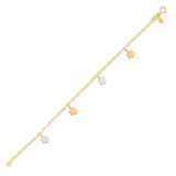 Flower Charm Lady Bracelet CZ Tricolor Gold 14k [B014-017]