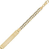 White Pave Curb Link ID 120 4.5mm Lady Bracelet Yellow Gold 14k [B030-145]