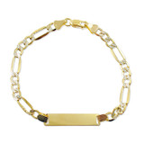 White Pave Hollow Figaro 080 3mm ID Kid Bracelet Yellow Gold 14k [B062-000]