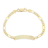 White Pave Figaro 080 Cross ID Kid Bracelet Yellow Gold 14k [B050-013]