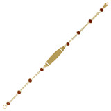 Red CZ Beads Oval ID Kid Bracelet Yellow Gold 14k [B051-026]