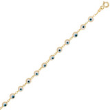 Evil Eye Charms Kid Bracelet Blue Enamel Yellow Gold 14k [B063-017]