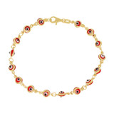 Evil Eye Charms Kid Bracelet Red Enamel Yellow Gold 14k [B063-019]