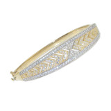 Fancy Chevron Design Lady Bangle Bracelet CZ Yellow Gold 14k [O017-011]