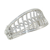 Fancy Design Lady Bangle Bracelet CZ White Gold 14k [O018-058]
