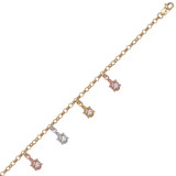 Dangling Turtle Charms Anklet CZ Tricolor Gold 14k [A004-047]