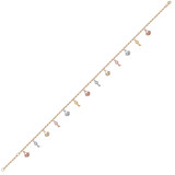 Dangling Lock Key Charms Anklet CZ Tricolor Gold 14k [A004-X44]