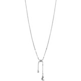 Dangling Crescent Moon Necklace Rounded Box Chain 18" White Gold 14k [N001-053]
