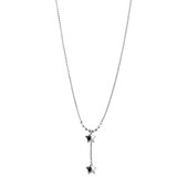 Dangling Double Star Y Necklace Rounded Box Chain 18" White Gold 14k [N001-058]