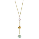 Dangling Y Necklace Colorful CZ 17" Yellow Gold 14k [N002-011]
