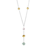Dangling Y Necklace Colorful CZ 17" White Gold 14k [N002-061]