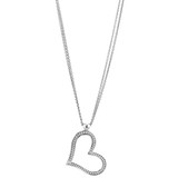 Heart Necklace Double Row Rolo Chain 17" White Gold 14k [N002-063]