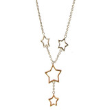 Stars Y Necklace Rolo Cable Chain 18" White and Rose Gold 14k [N002-072]