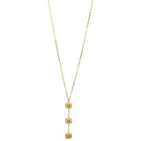 Filigree Dangling Flowers Y Necklace Rolo Cable Chain 17" Yellow Gold 14k [N004-012]