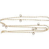 Extra Long Length Necklace Heart Charms 40" Yellow and White Gold 14k [N005-018]