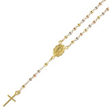 Short Length Religious Rosary Style Necklace 17" Tricolor Gold 14k [N007-002]