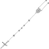 Religious Rosary Prayer Beads Necklace 4mm 24" White Gold 14k [N009-006]