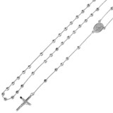 Light Weight Rosary Prayer Beads Necklace 3.5mm 24" White Gold 14k [N011-054]