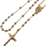 Rosary Prayer Beads Necklace 5mm 24" Tricolor Gold 14k [N012-007]