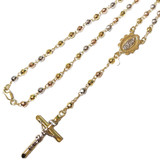 Short Length Rosary Prayer Beads Necklace 3mm 18" Tricolor Gold 14k [N013-088]