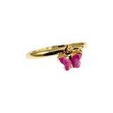 Mini Butterfly Charm Enamel Dangling Dainty Kid Ring Yellow Gold 14k [S012-108]