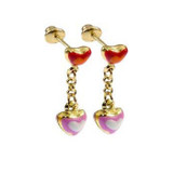 Mini Heart Colorful Enamel Dangling Earring Screw Back Yellow Gold 14k [S012-205]