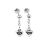 Mini Heart Dangling Earring Screw Back White Gold 14k [S012-355]