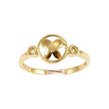 Small Flower in Circle Ring CZ Yellow Gold 14k [S011-208]