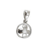 Small Flower in Circle Pendant White Gold 14k [S011-257]