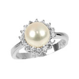 Genuine Fresh Water Pearl Lady Ring CZ White Gold 14k [S008-218]