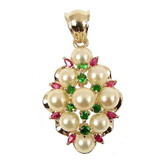 Genuine Fresh Water Pearls Cluster Pendant CZ Yellow Gold 14k [S008-517]