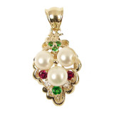 Genuine Fresh Water Pearls Cluster Pendant CZ Yellow Gold 14k [S008-717]