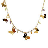 Fancy Butterflies Dangling Charm Necklace Color CZ 17" Yellow Gold 14k [S005-406]