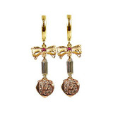 Heart Bow 15 Quinceanera Dangling Earring CZ Yellow and Rose Gold 14k [S003-205]
