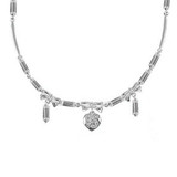 Heart Bow 15 Quinceanera Necklace CZ 17" White Gold 14k [S003-256]