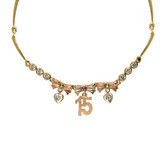 Bow 15 Quinceanera Necklace CZ 17" Yellow and Rose Gold 14k [S003-506]