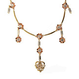 Heart Flower 15 Quinceanera Necklace CZ 16" Tricolor Gold 14k [S001-406]