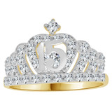 Tiara Crown 15 Quinceanera Ring CZ Yellow and White Gold 14k [S002-009]