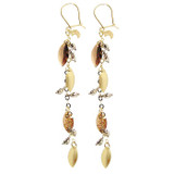 Leaves and Beads Drop Earring Tricolor Gold 14k [S010-505]