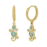 Musical Note Dangling Earring Enamel CZ Yellow Gold 14k [S010-805]