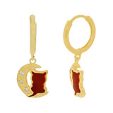 Moon Cat Dangling Earring Enamel CZ Yellow Gold 14k [S010-815]