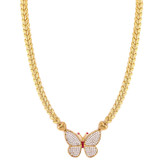 Fancy Butterfly Stampado Links Necklace CZ 17" Yellow Gold 14k [S012-016]